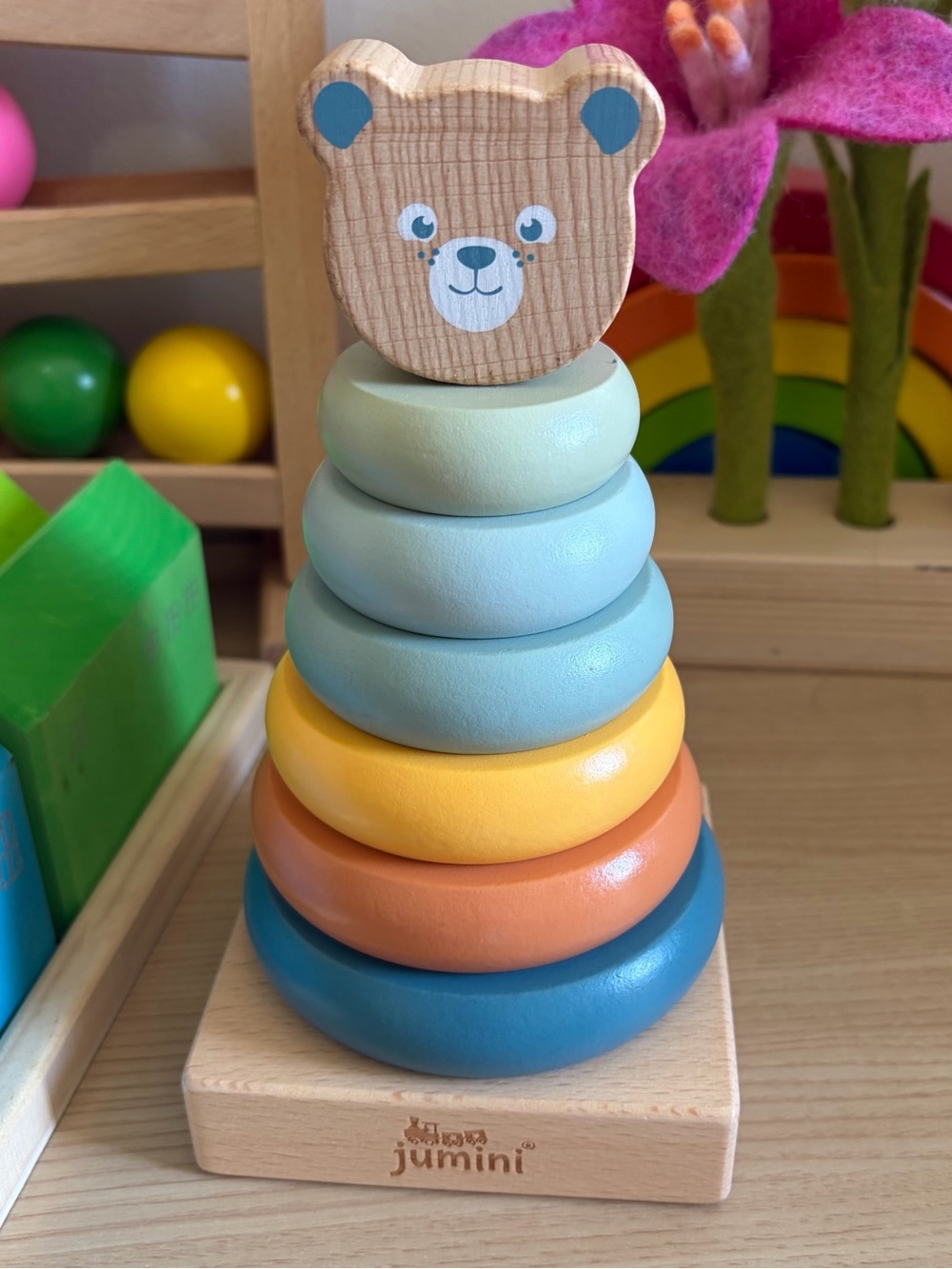 Jumini Retro Color Wooden Bear Stacker toy